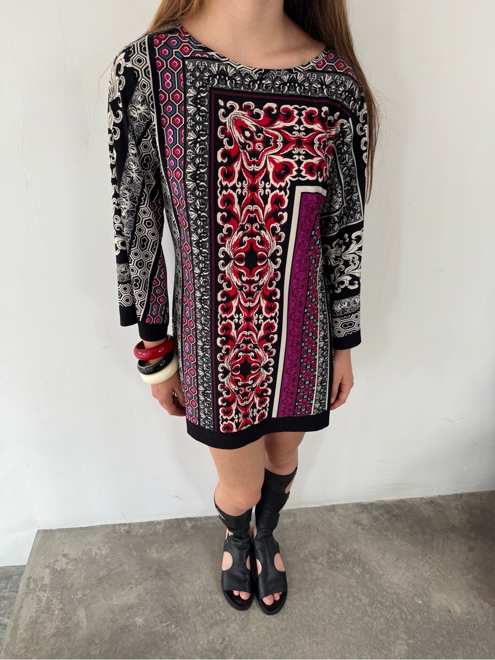 Coco Bianco Black, Purple & Red Printed Mini Shift Dress